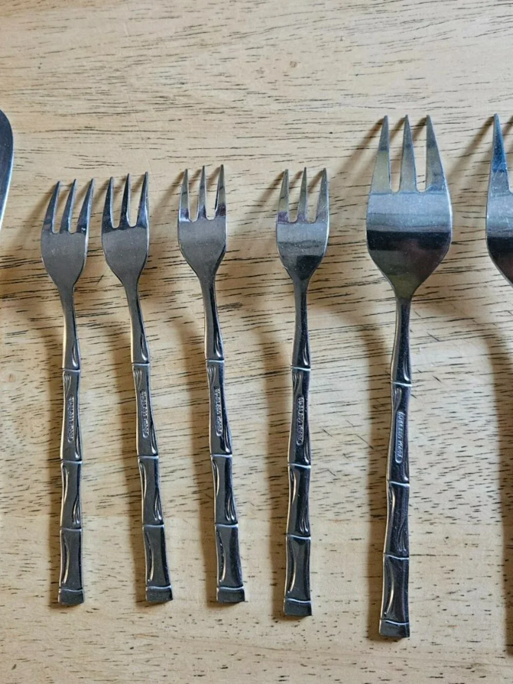 Vintage Bamboo Flatware Lot 7 Stainless Korea Dinner Dessert Seafood Forks s1